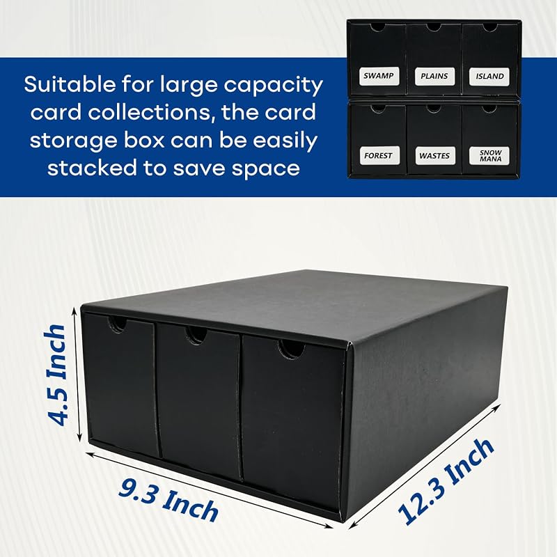 12-Drawer Trading Card Storage Box with 50 Dividers - MTG, Baseball & Sports Cards Collector Box (Black, 12 Drawers)