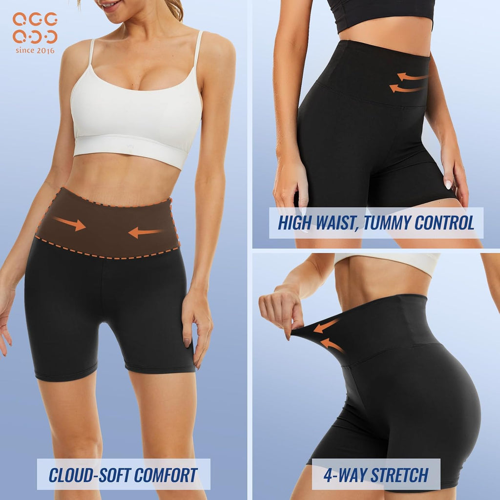 Skiennix High Waisted Biker Shorts - 3 Pack Black Compression Yoga Shorts for Women | 3", 5", 8" Sizes