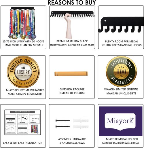 Medal Holder Display Hanger Trophy Shelf - Sturdy Wall Mount Medals Trophys Easy to Install-Race Sports Medal Holder Display Hanger for Gymnastic,Soccer,Runner,Wrest,Football,Basketball