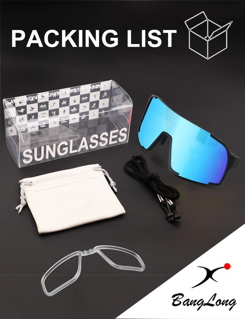 BangLong Cycling Sunglasses for Men Women, UV400 Protection Sports Sun Glasses for Baseball Running Bike Cycling Driving, Black