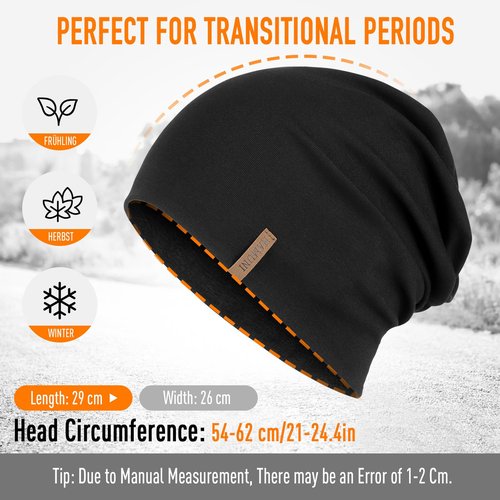 Slouchy Beanie for Women Cotton Beanies Hats Men Lightweight Soft Chemo Headwear Warm Skull Cap for All Seasons Black