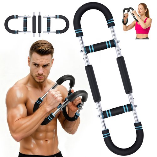WARMOUNTS Twister Arm Trainer, 66-110lbs 3-Level Adjustable Chest Expander for Men & Women, Upper Body Workout Equipment for Chest, Shoulder & Biceps, Portable Spring Resistance Bar with Safety Sleeve