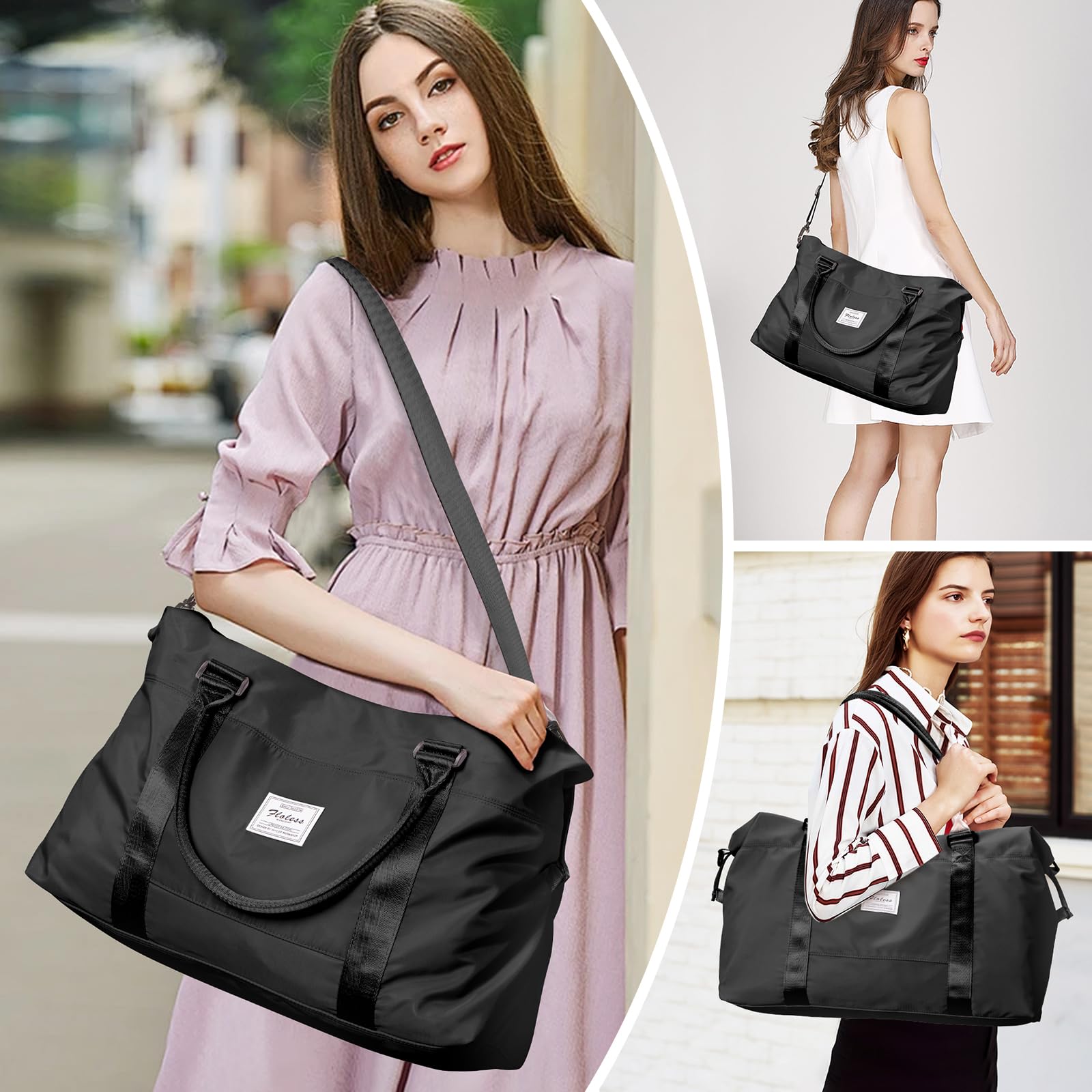 Travel Duffel Bag,Weekender Overnight Bag for Women,Carry-on Bag with Wet Pocket,Gym Bag,Extra Large,Black