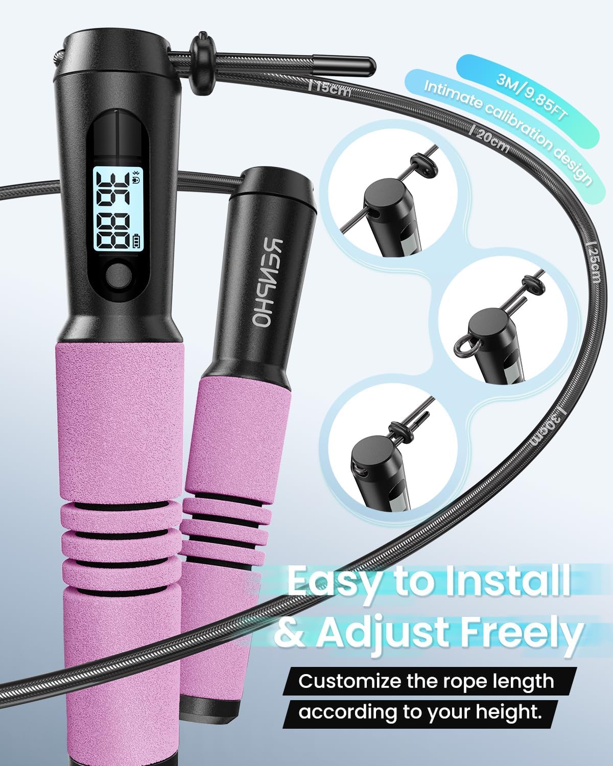 RENPHO Smart Jump Rope - Tangle-Free Skipping Rope with APP Data Tracking & Adjustable Length for Men & Women