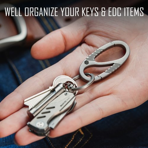 KeyUnity KM08 Titanium Carabiner Keychain Clip, Dual-Gate Quick Release EDC Key Ring Holder Organizer for Men and Women