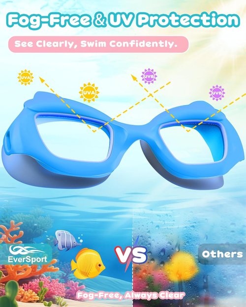 EverSport Kids Swim Goggles - Anti-Fog, Leakproof, UV Protection | 2-Pack for Ages 3-14, Boys & Girls