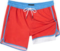 SURF CUZ Mens Swim Trunks with Compression Liner 5" Swimming Trunks 5 Inch Retro Swim Shorts with Zipper Pockets