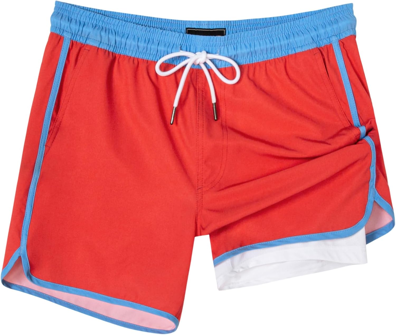SURF CUZ Mens Swim Trunks with Compression Liner 5" Swimming Trunks 5 Inch Retro Swim Shorts with Zipper Pockets