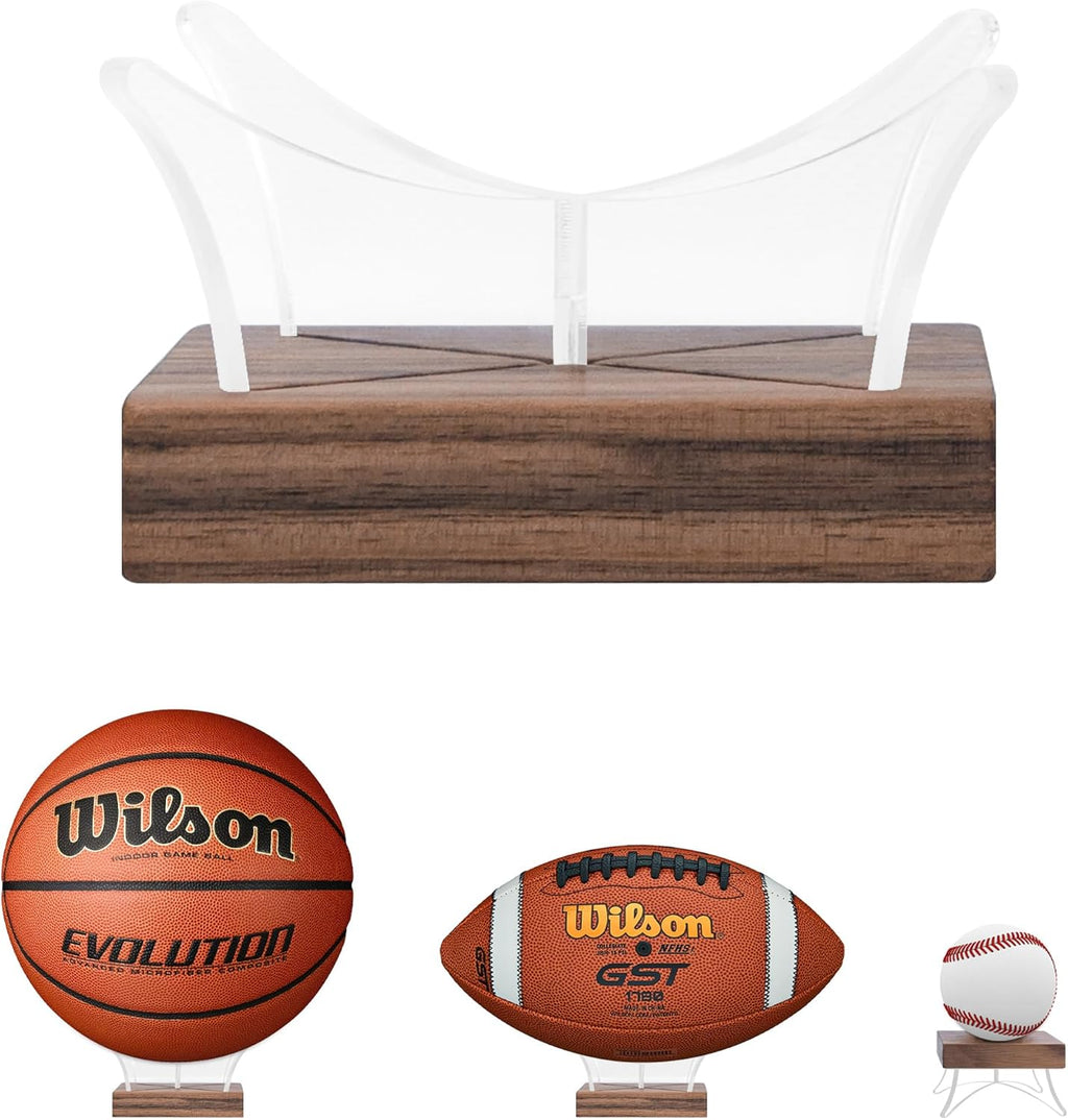 Walnut Wood Base Acrylic Basketball Display Stand - Non-Slip Holder for Sports Balls | Elegant Collector’s Case