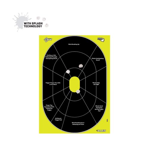 Allen Company EZ Aim Splash Reactive Paper Shooting Targets, Handgun Trainer, 12" W x 18" H, 8-Pack, Black/Chartreuse