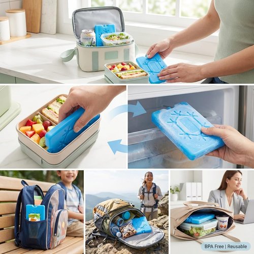 Kona Slim Ice Packs - Reusable Quick Freeze Freezer Packs for Lunch Boxes & Coolers | 4 Pack (Blue)