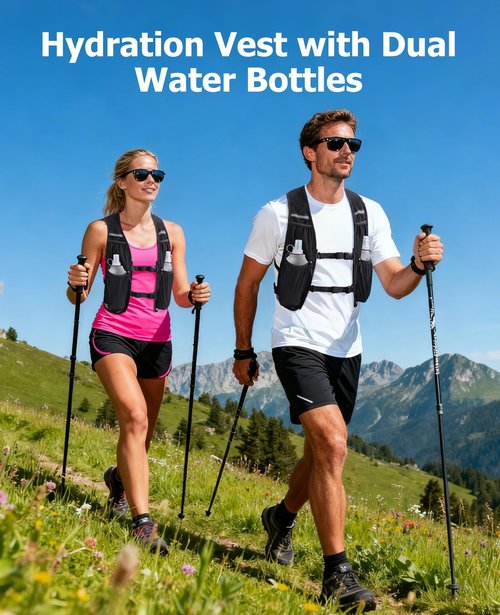 NOOLA Running Vest for Women Men, Lightweight Hydration Vest with Dual 500ML Soft Flasks, Water Backpack Hydration Pack, Adjustable Running Tail Chest Bag for Hiking Race Marathon Cycling (Black)