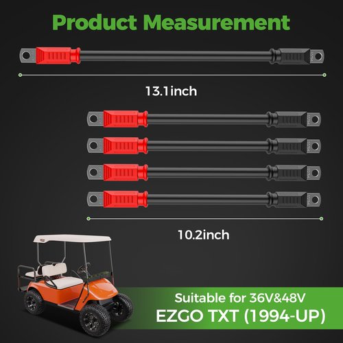 10L0L Premium Golf Cart Battery Cables – 4 Gauge Pure Copper Wires for EZGO TXT (1994-Up) – 36V/48V Compatible (5 Cables Included)