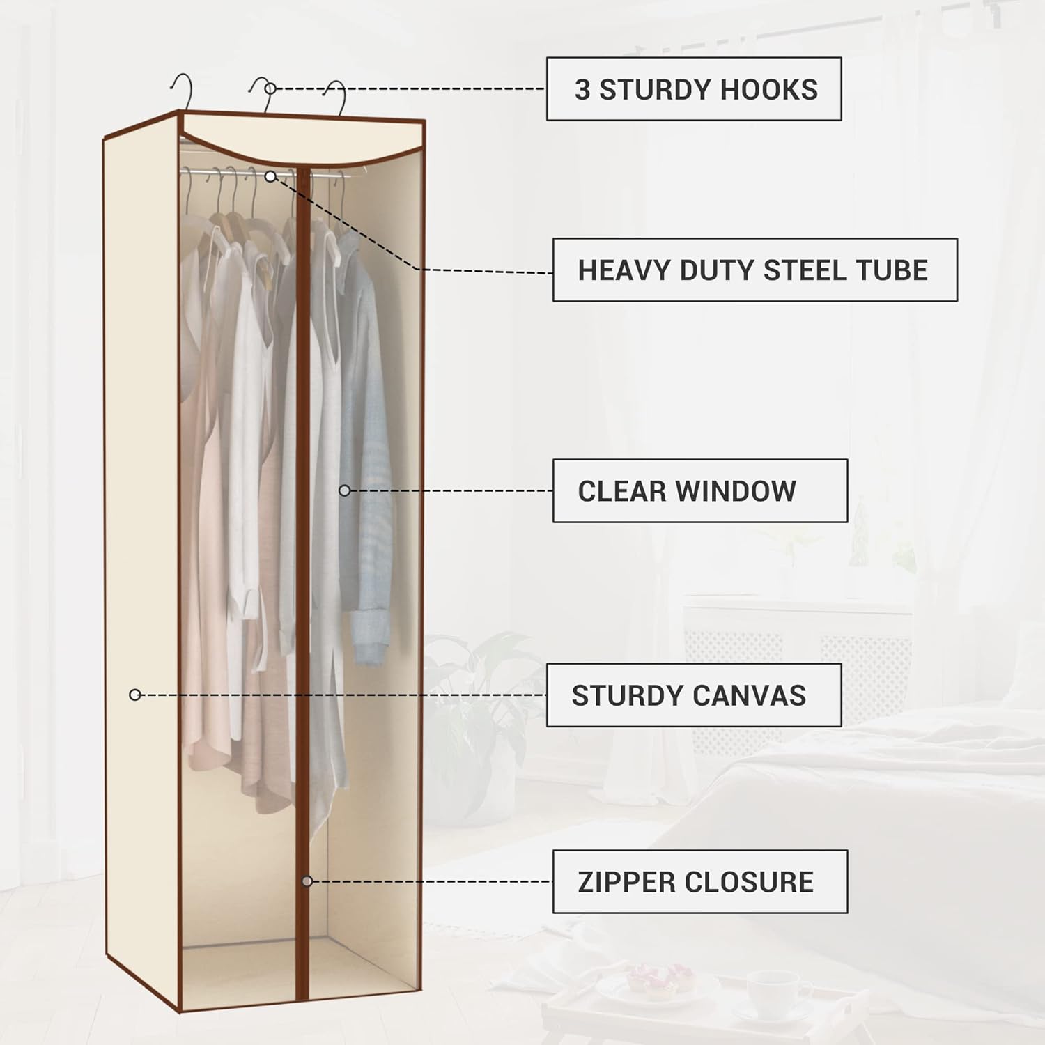 Storage Maniac Hanging Garment Bag - 2-Pack Long Dress & Suit Covers with Clear Window | Beige