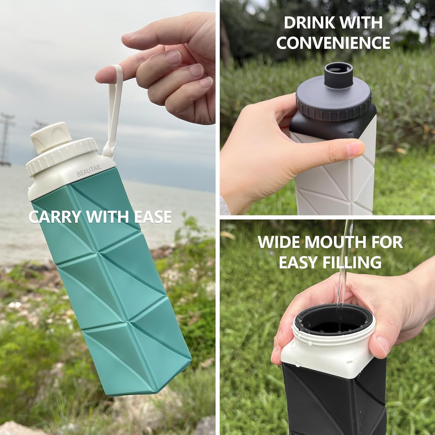 Skiennix Collapsible Water Bottle - BPA-Free Silicone, 610ml Leakproof Design for Travel & Sports | Dark Blue