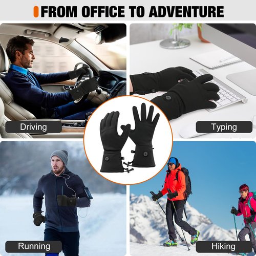 Rlligofe Heated Glove Liners for Men Women Rechargeable Heated Gloves with 3 Heat Settings, Thin Liners for Running Hiking Cycling Skiing Winter Activities