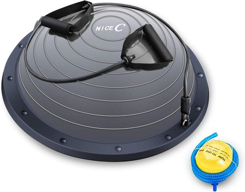 Nice C Balance Ball - Half Balance Trainer with Resistance Bands & Bonus Foot Pump | Fitness Yoga Equipment