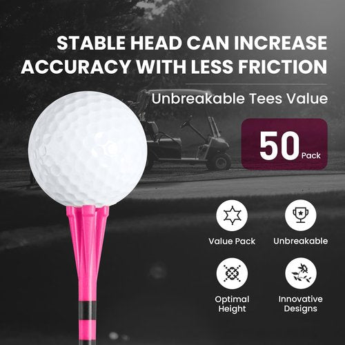 Golf Tees Plastic 3 1/4 2 3/4 inch Unbreakable 20 50 100 Pack, Bulk Long Stronger Upgrade More Durable Stable Reduce Friction Side Spin Tee Pink Pouple Gift for Men Women (50Pcs 3 1/4 inch, Pink)