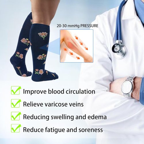 LEVSOX Bamboo Compression Socks - 20-30 mmHg Knee High Support for Pregnant Women | Cute Travel Design