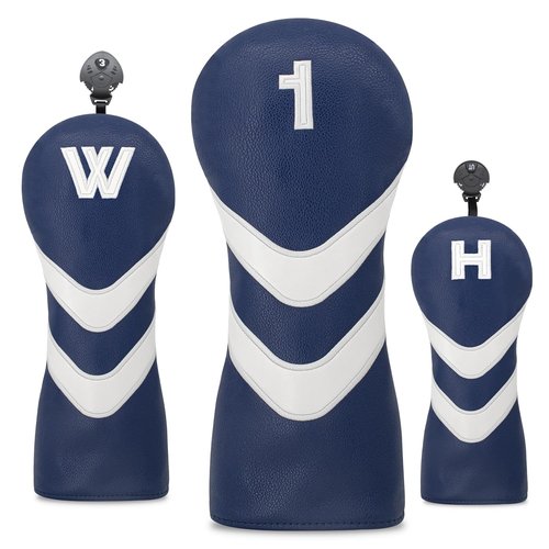 Golf Head Cover Golf Club Blue Leather Headcovers Set Fits Driver Fairway Wood Hybrid Utility Putter Iron Wedge Headcover.