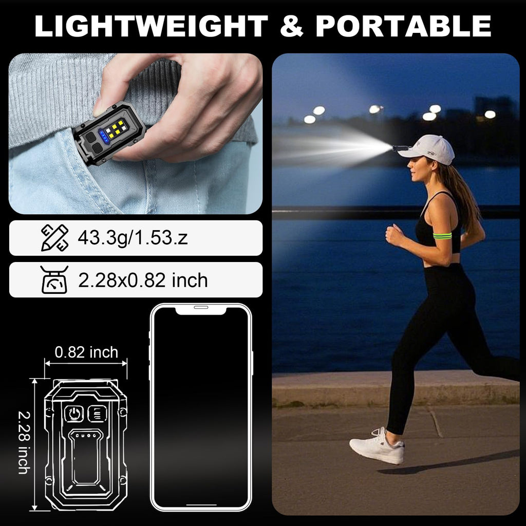 Vefhby 500LM Clip on Flashlight, 2Pack 8 Modes Running Light for Runners Rechargeable Safety Lights Portable COB Flashlight for Night Working, Running, Camping, Fishing, Hiking, Dog, Gift