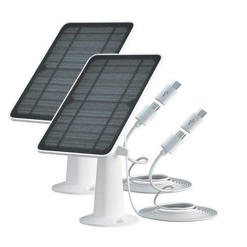 Solar Panel Charger Compatible with Eufycam 3/3C/2C/2C Pro/E40/E20/2/2 Pro/E/L20/L40/Solo/SoloCam Spotlight, 5W Solar Panel for Eufy Camera, Micro USB & USB-C Port, 9.8ft Cable, P65 Waterproof, 2 Pack