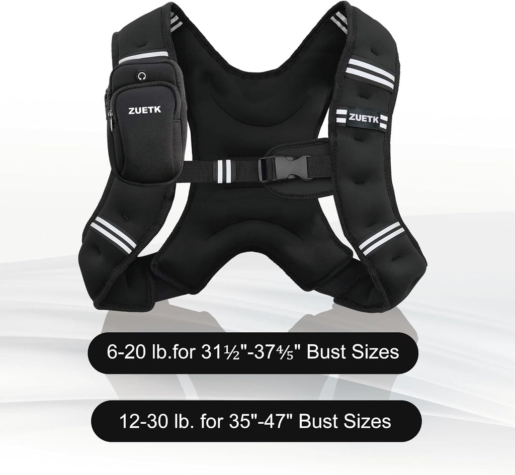 Skiennix Weighted Vest - Adjustable 6lb to 30lb | Reflective Stripe for Enhanced Safety in Workouts