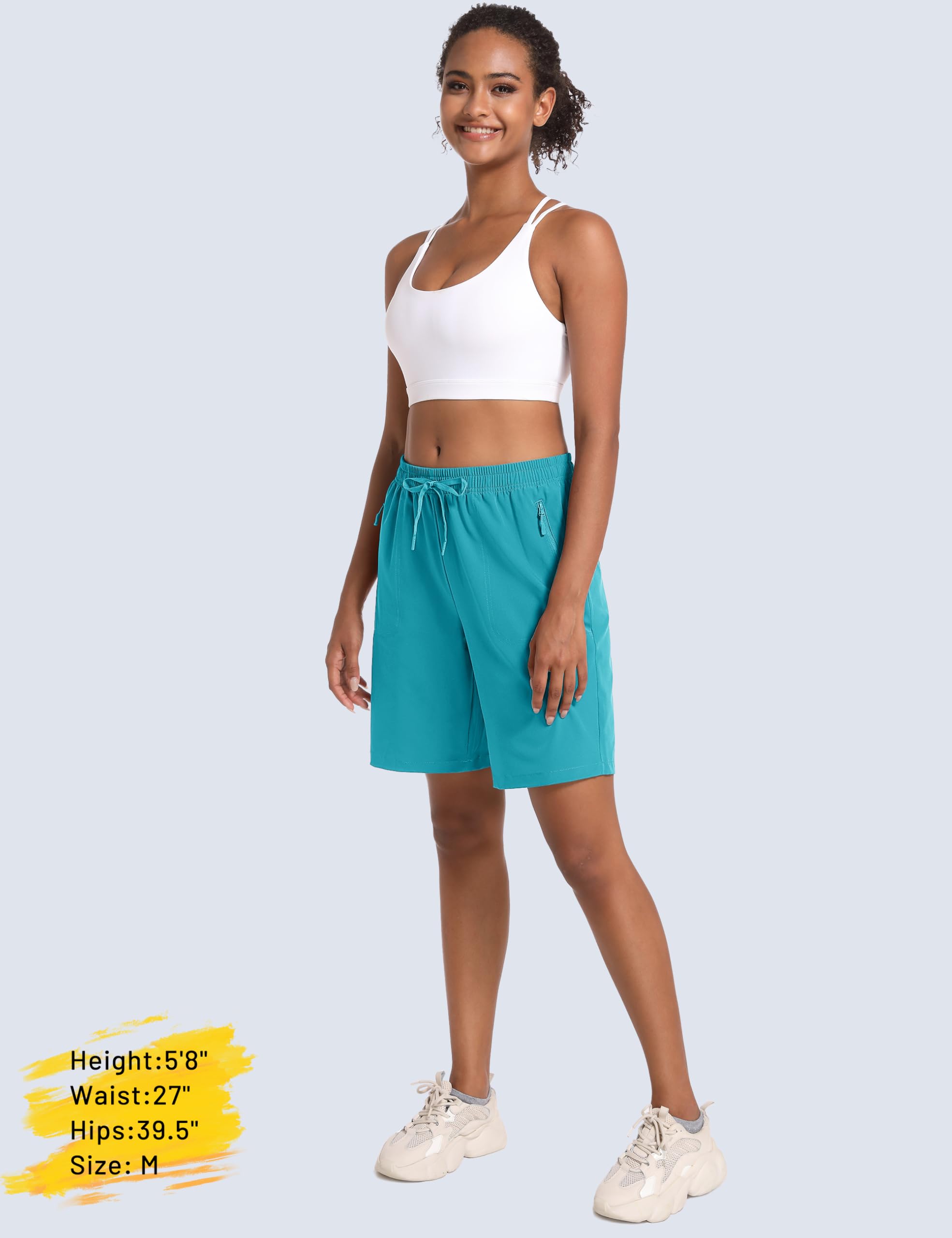 MAGCOMSEN Running Shorts for Women 8 Inch Lightweight Hiking Shorts Quick Dry Outdoor Athletic Lake Blue S