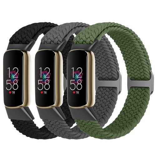 VNDAPT 3 Pack Elastic Braided Bands Compatible with Fitbit Luxe Band Women Men, Adjustable Nylon Straps Stretchy Replacement Wristband for Fitbit Luxe/Luxe Special Edition Fitness Tracker