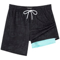 SURF CUZ Mens Swim Trunks with Compression Liner Quick Dry Swim Shorts 7" Swimming Trunks Stretch Zipper Pockets,Cool Coast,L
