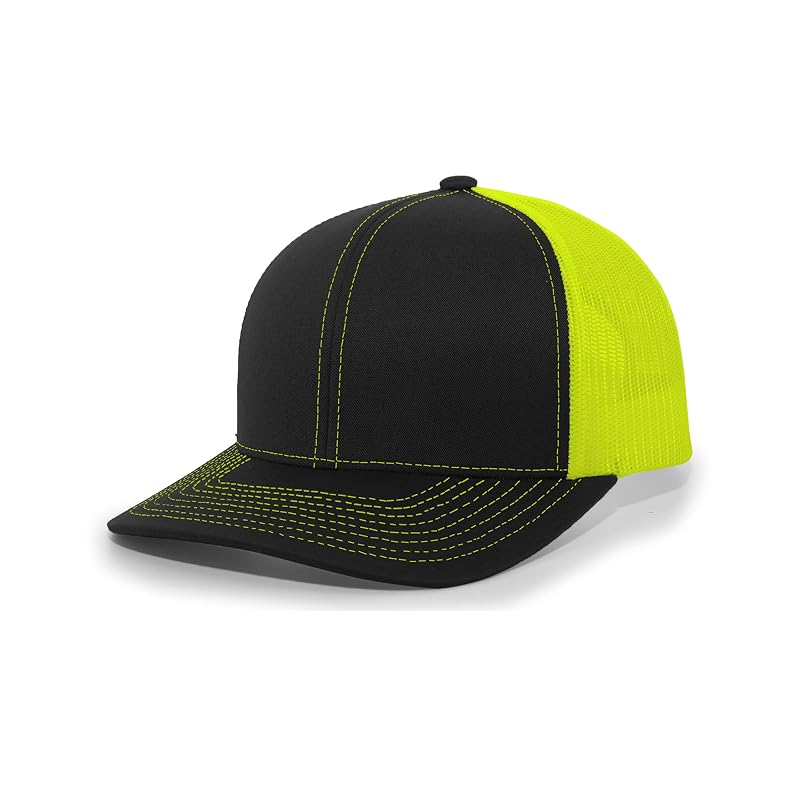 Pacific Headwear Trucker Snapback Cap - Black/Neon Yellow, One Size