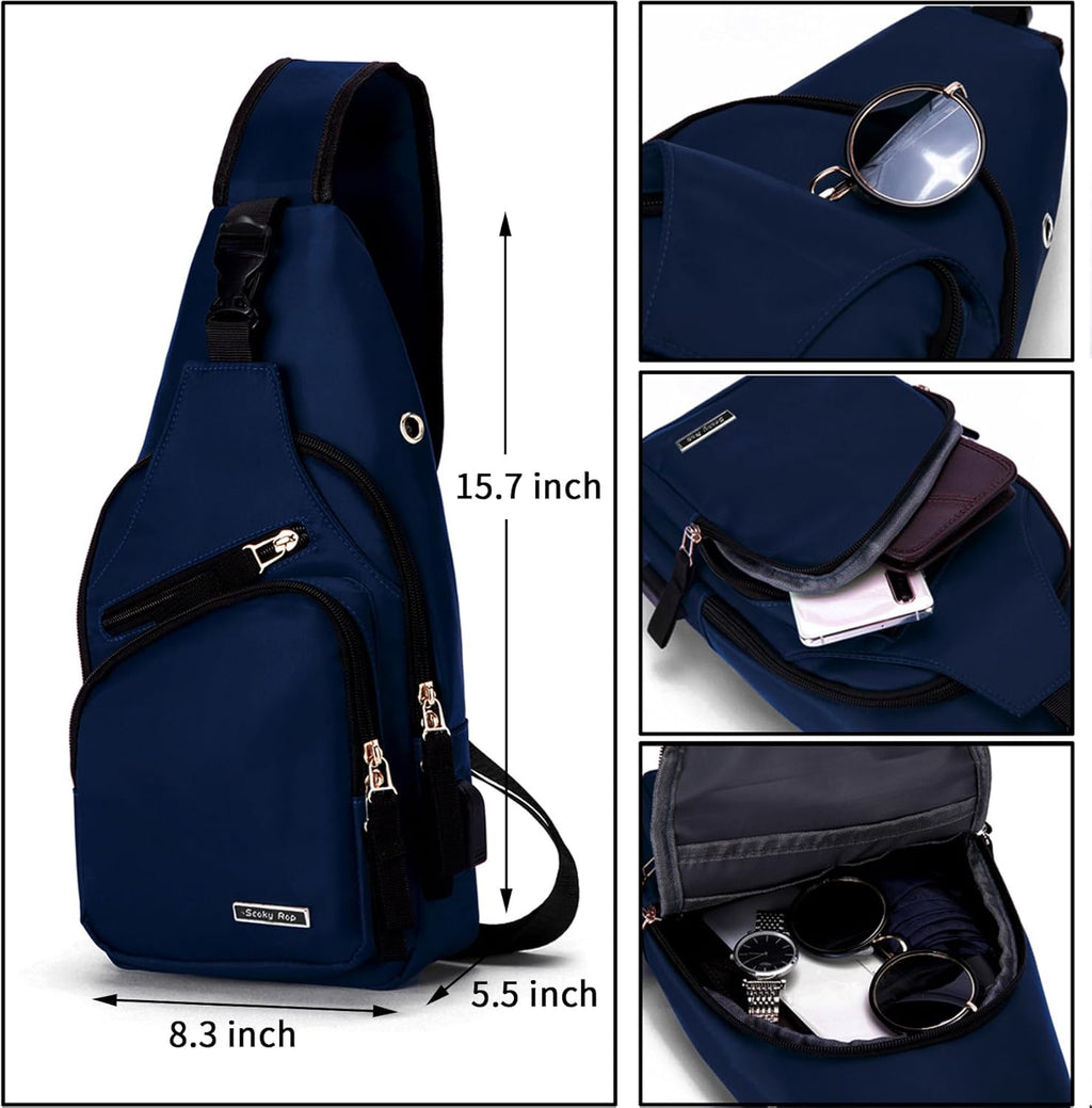 Seoky Rop Sling Backpack - Water-Resistant Nylon Crossbody Bag with USB Charging Port | Unisex Design