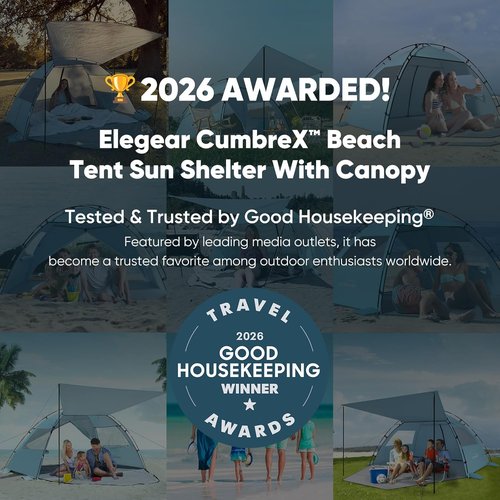 Elegear CumbreX™ Beach Tent - Portable 4-5 Person Sun Shelter with UPF 50+ UV Protection | Easy Setup - Green