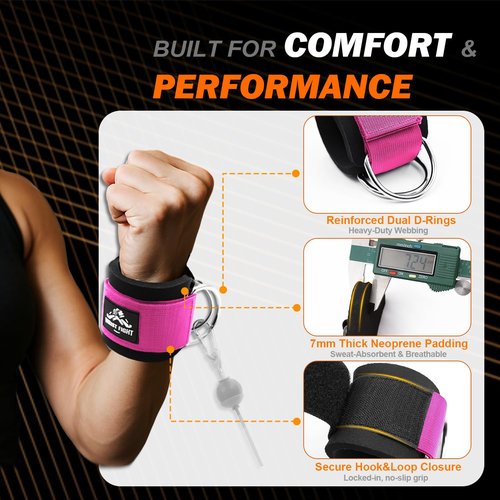 Wrist Cuffs with Dual D-Rings – Secure & Comfortable Support for Cable Machine Workouts, Lateral Raises, Arm Strength Training, and Triceps Exercises