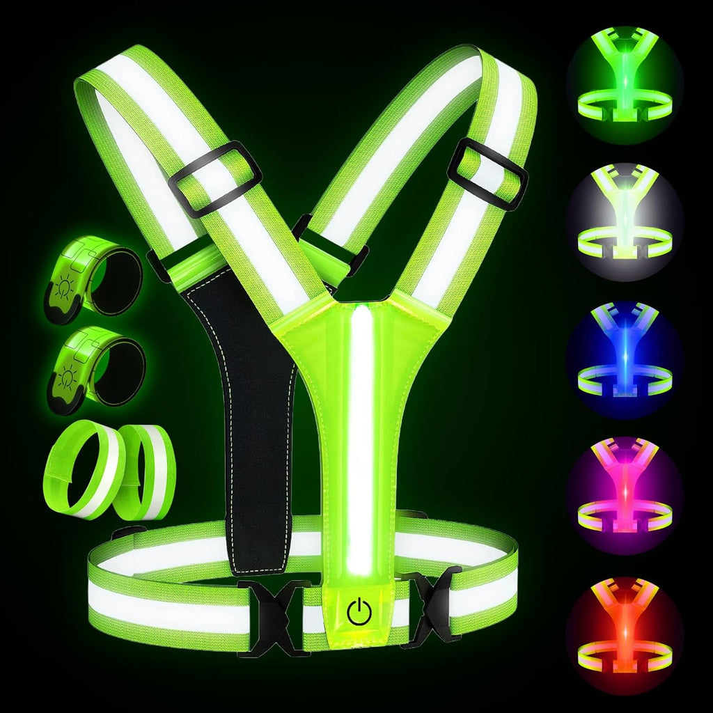 Skiennix Reflective Running Vest - Rechargeable LED Armband for Night Safety | Adjustable Size for All Ages