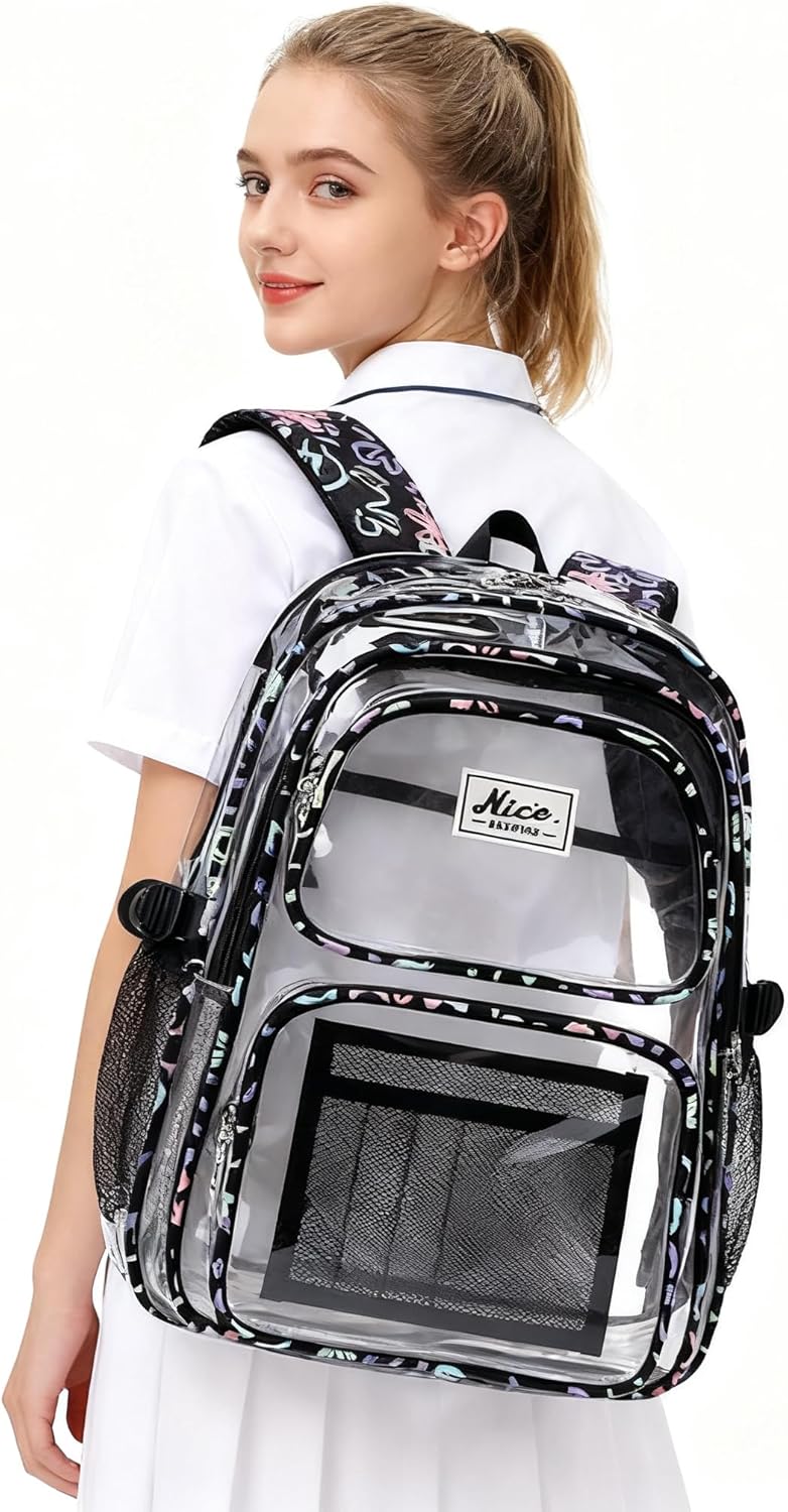 OKKID Heavy Duty Clear Backpack - Transparent Bookbag for School Girls | Durable See-Through Design