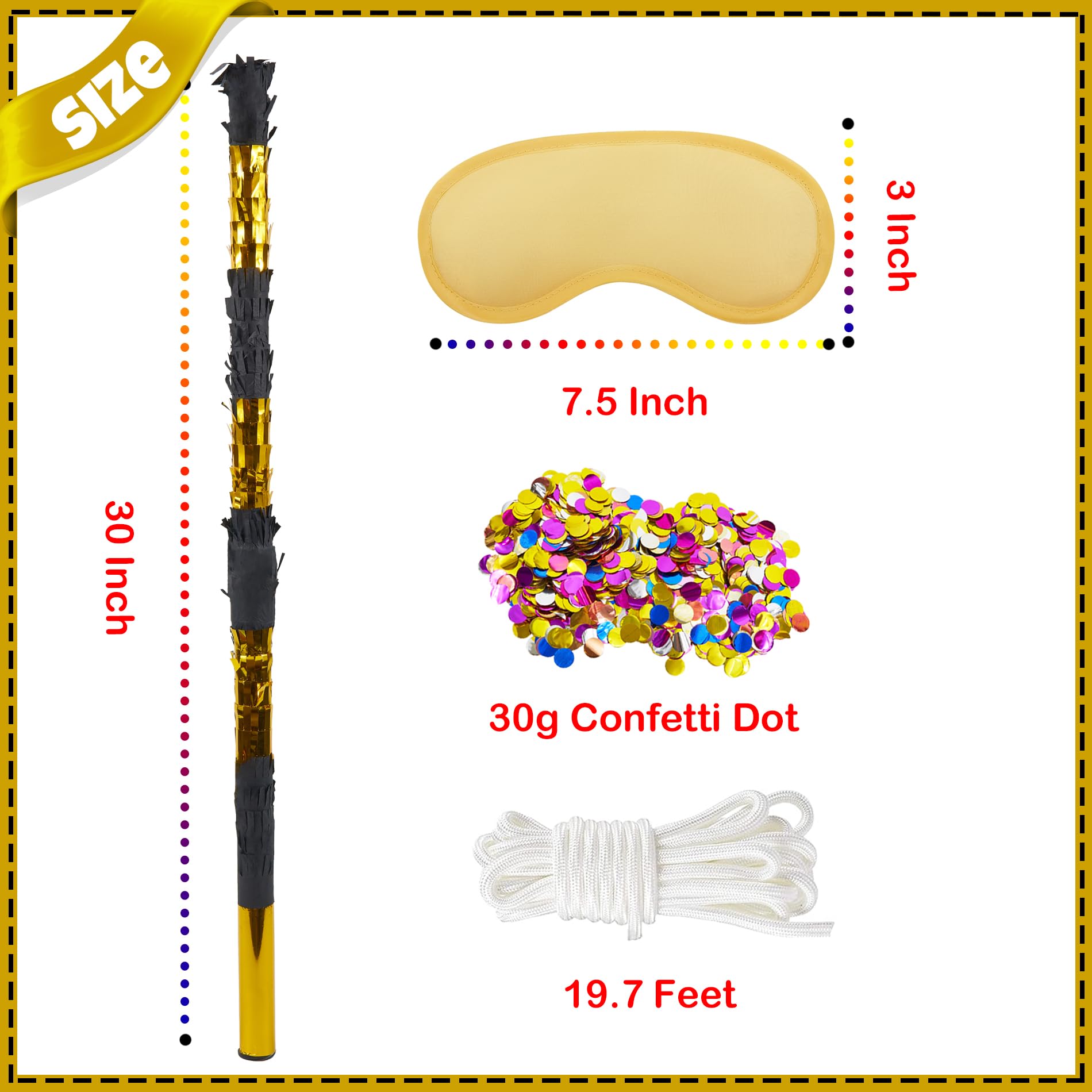 PCFING 30 Inch Piñata Stick Kit Black Gold Very Sturdy Will Not Break, Suitable for Boys Girls Adults Can Have Fun at Any Party