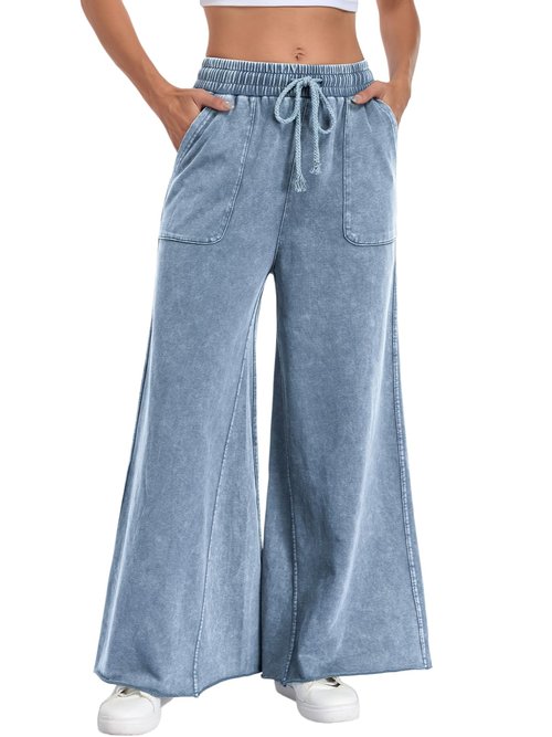 TITOMD Womens Wide Leg Sweatpants Jeans Acid Wash Denim Sweatpant Drawstring 2026 High Waist Baggy Casual Palazzo Pants Navy XL
