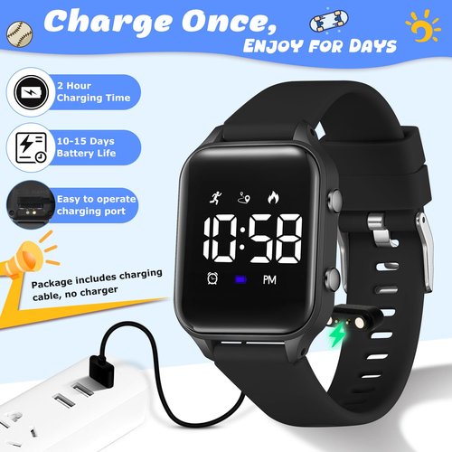 Timever Kids Digital Watches for Boys Girls, Sports Watch with Fitness Tracker, Pedometer, Alarm Clocks, Stopwatch, No App Needed Waterproof Kids Watch, Gift for Teens Student Girls Boys Ages 5-14