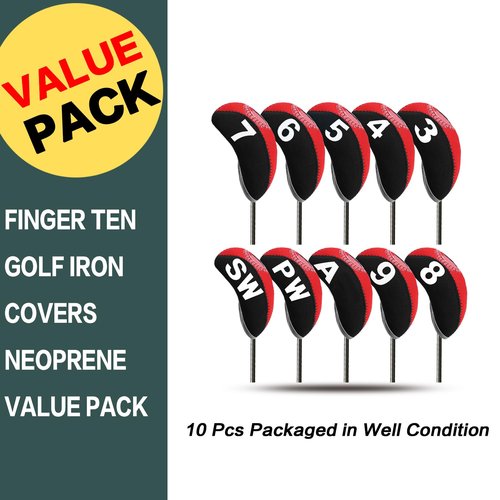 Golf Club Covers Set for Irons Neoprene Iron Head Cover Club Protector 10Pcs with/Without Top Window Accessories for Men Women (Red(with Top Window))