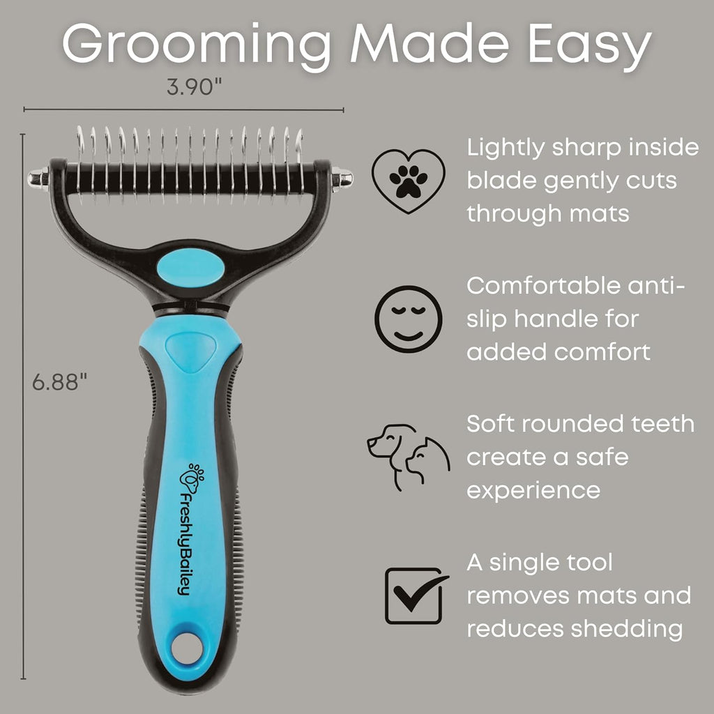 Bailey Dematting Comb for Cats & Dogs - Safe Deshedding Tool with Double-Sided Undercoat Rake
