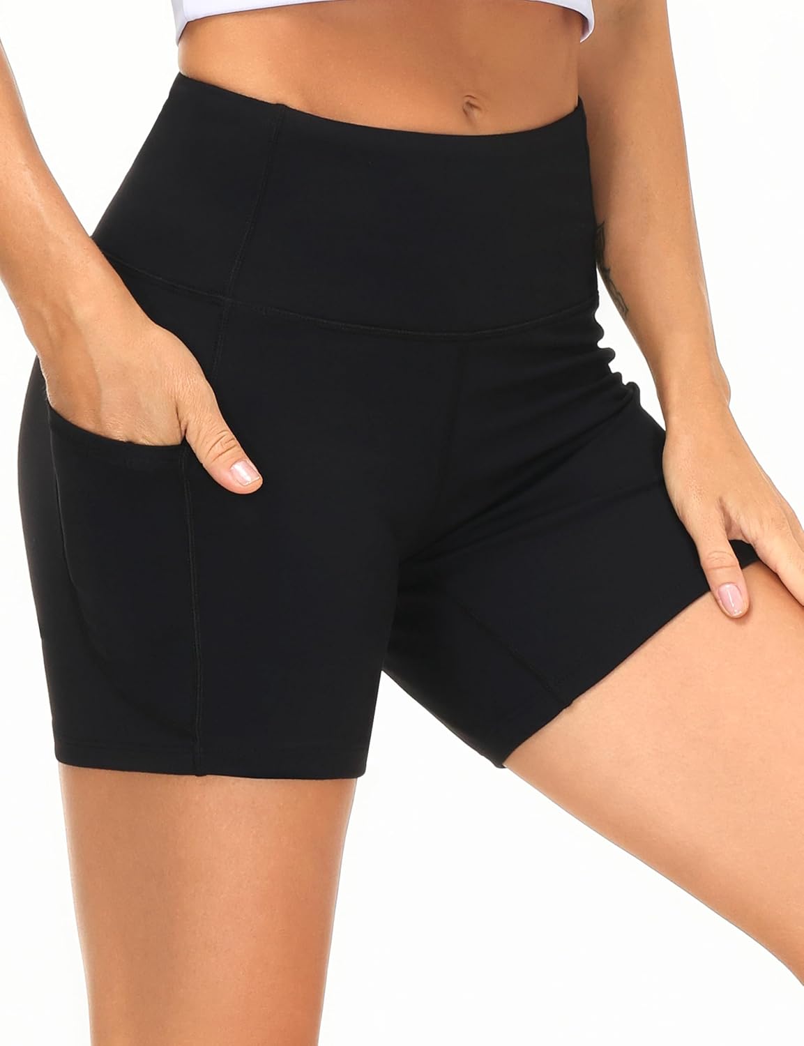 The Gym People Women's High Waist Workout Shorts - 2 Pack with Deep Pockets & Tummy Control