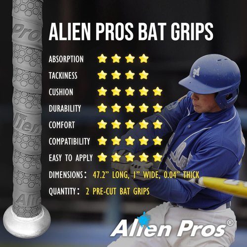 ALIEN PROS Baseball Bat Grip Tape - Pro Quality 1.1 MM Precut 2-Pack for Epic Home Runs