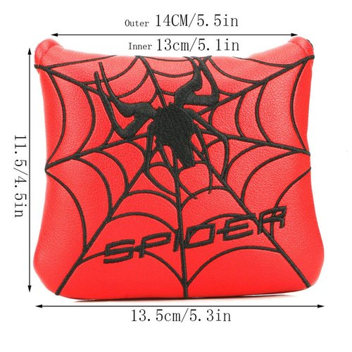 Mykepoda Golf New Spider Embroidery Magnet Golf Square Mallet Club Putter Headcover Red