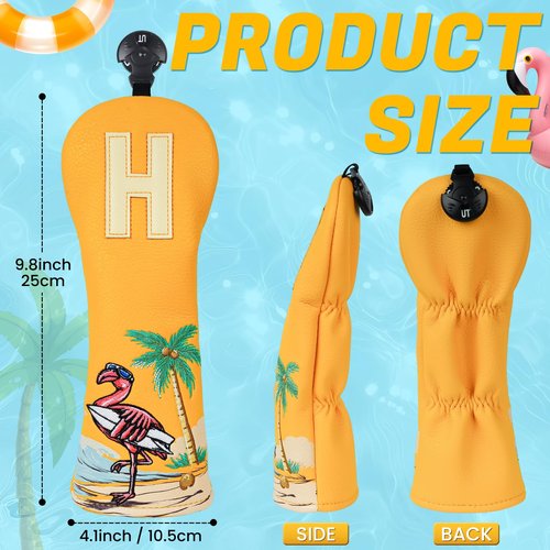 LZFAN Golf Club Covers Surfing Flamingo for Woods and Drivers Funny Hybrid UT Headcover Golf Gifts for Men Women Coconut Tree Embroidery (Hybrid)