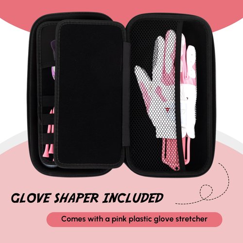 SilTriangle Golf Glove Holder Case with Glove Shaper, Pink Protective Hard Shell Accessory Case, Golf Gift for Woman, for Tees, Ball Markers, Phone, Divot Tool and Accessories