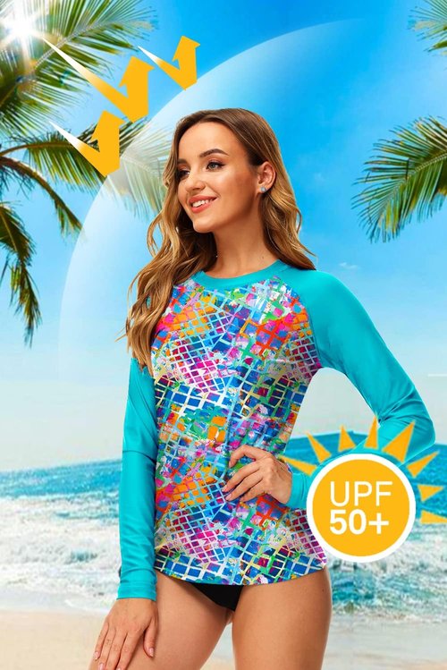 Deerose UPF 50+ Rash Guard | Women's Printed Swim Shirt for Surfing and Water Sports
