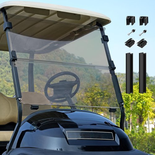 Club Car Precedent Windshield, Golf Cart Windshield with Windshield Clips Suitable for 2004-Up Club Car Precedent/Onward/Tempo Golf Cart, Club Car Tinted Windshield - Foldable/PC UV Resistant
