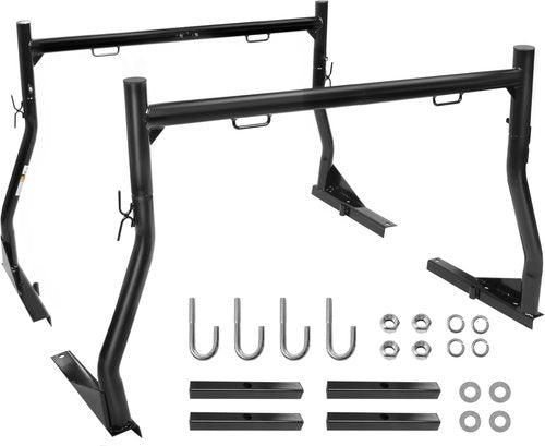 MaxxHaul 50241 Adjustable Steel Truck Ladder Rack – No Drill Installation, 500 lbs Capacity, 52"–71" Width, Clamp On J-Bolt Mount, Tie-Down Anchors, Pair – Lumber, Kayak, Canoe, Surfboard