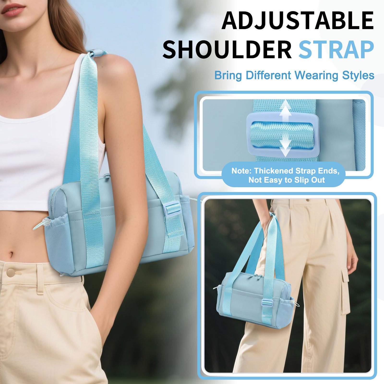 SUIKIHUM Mini Gym Bag for Women, Yoga Small Sports Bag for Women Girls, Waterproof PU Fitness Tote with Wet Compartment, Sky Blue